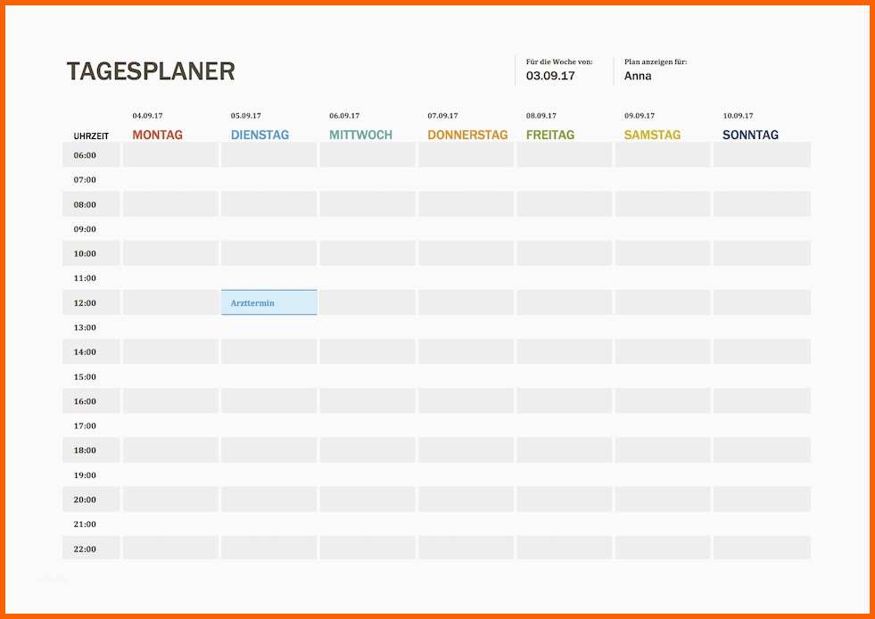 Erstaunlich Tagesplaner Vorlage Excel format