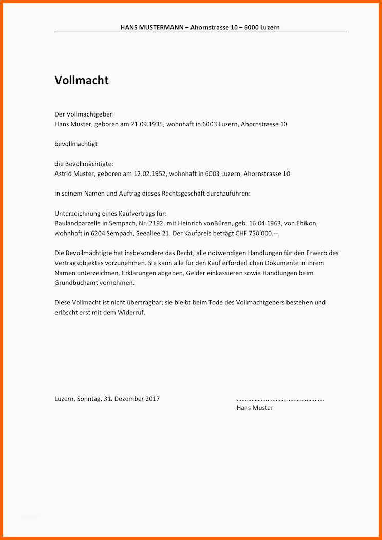 Erstaunlich Vollmacht Vorlage & Muster Schweiz