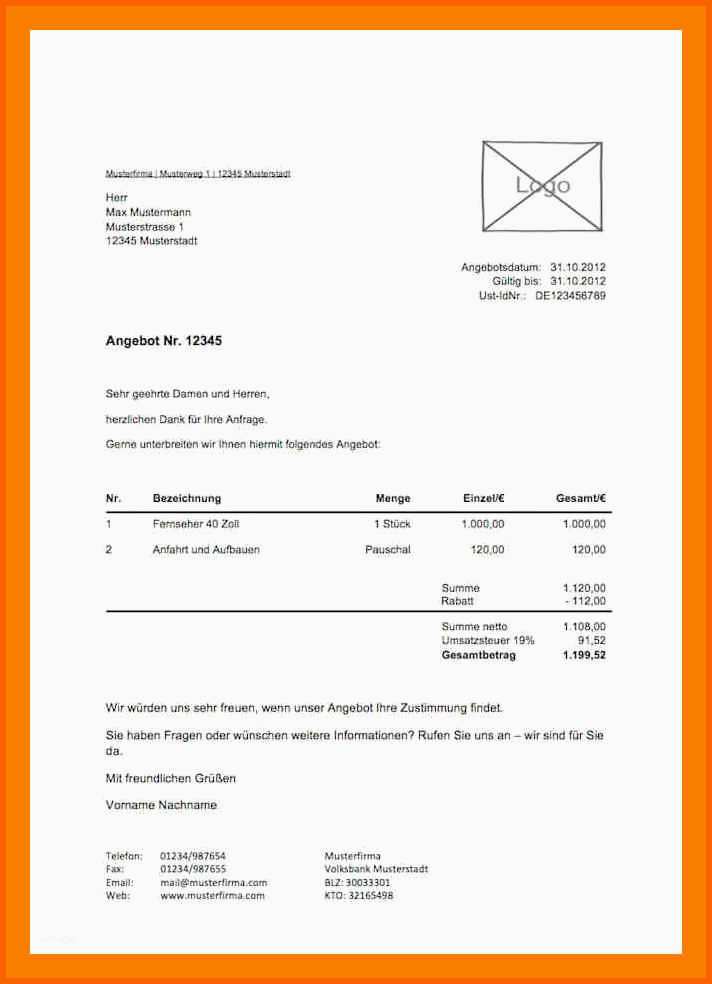 Exklusiv 10 Angebotstext Vorlage