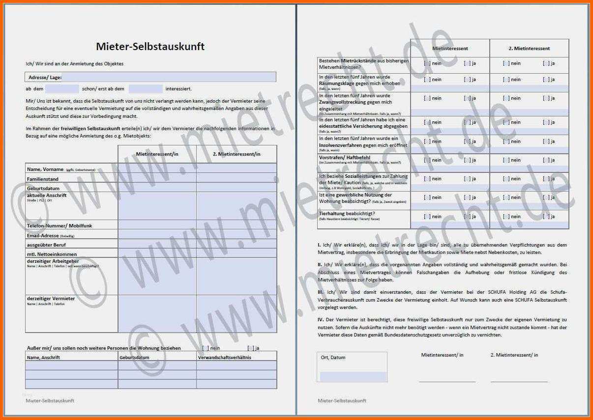 Exklusiv 15 Selbstauskunft Mieter Vorlage