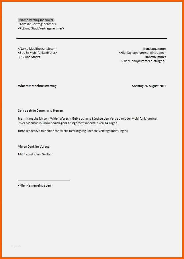 Exklusiv 21 Kündigung Telefon Vorlage
