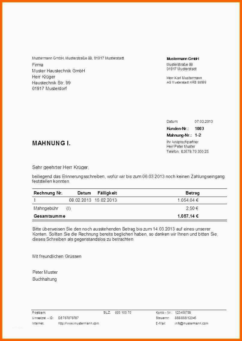 Exklusiv 8 1 Mahnung Vorlage Kostenlos