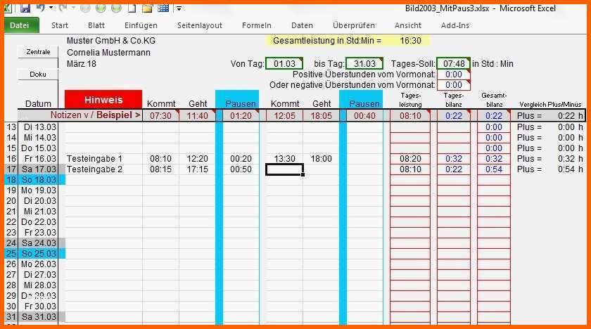 Exklusiv Arbeitszeiterfassung Kostenlos Excel Vorlage 2017 Cool