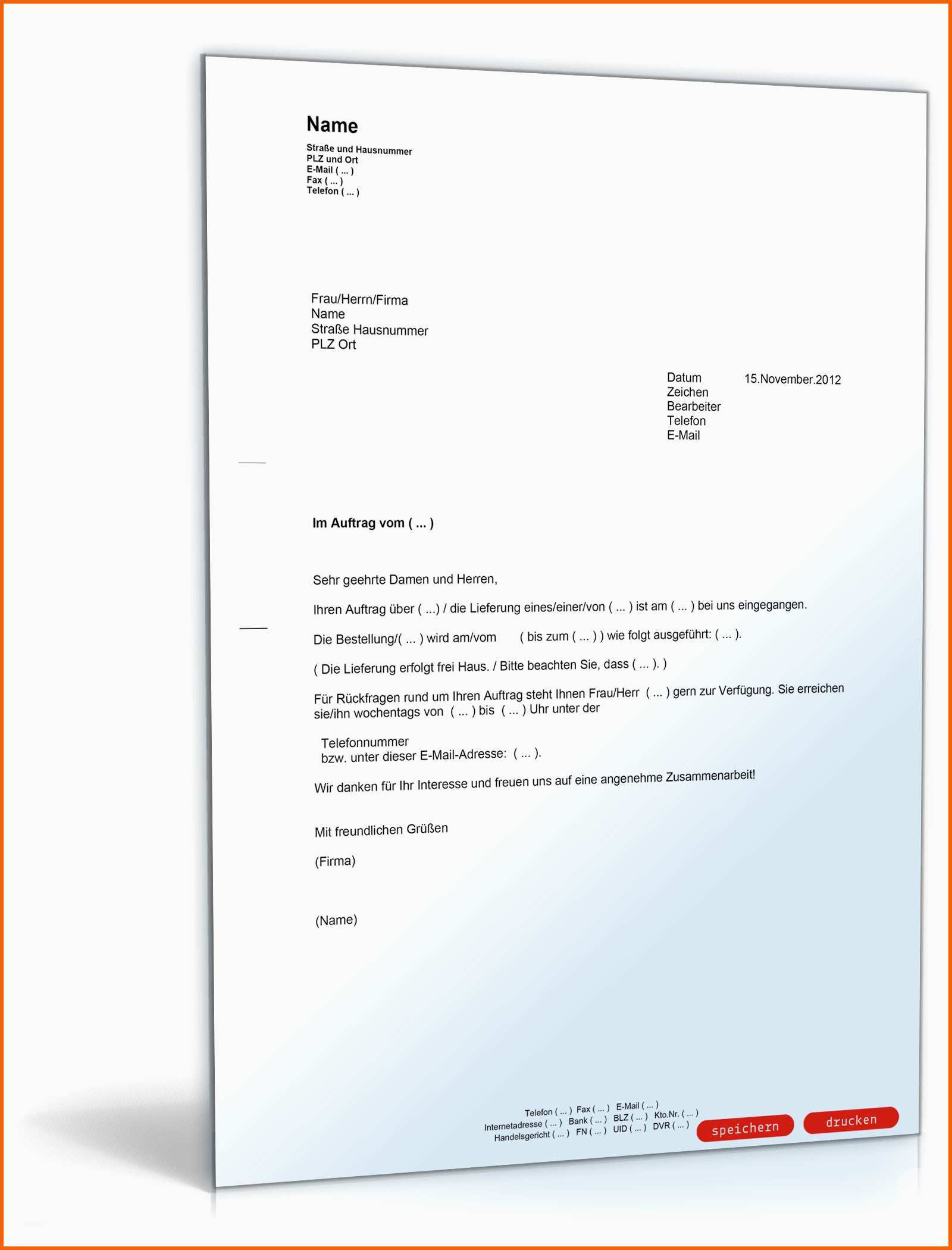 Exklusiv Auftragsbestätigung Muster Vorlage Zum Download