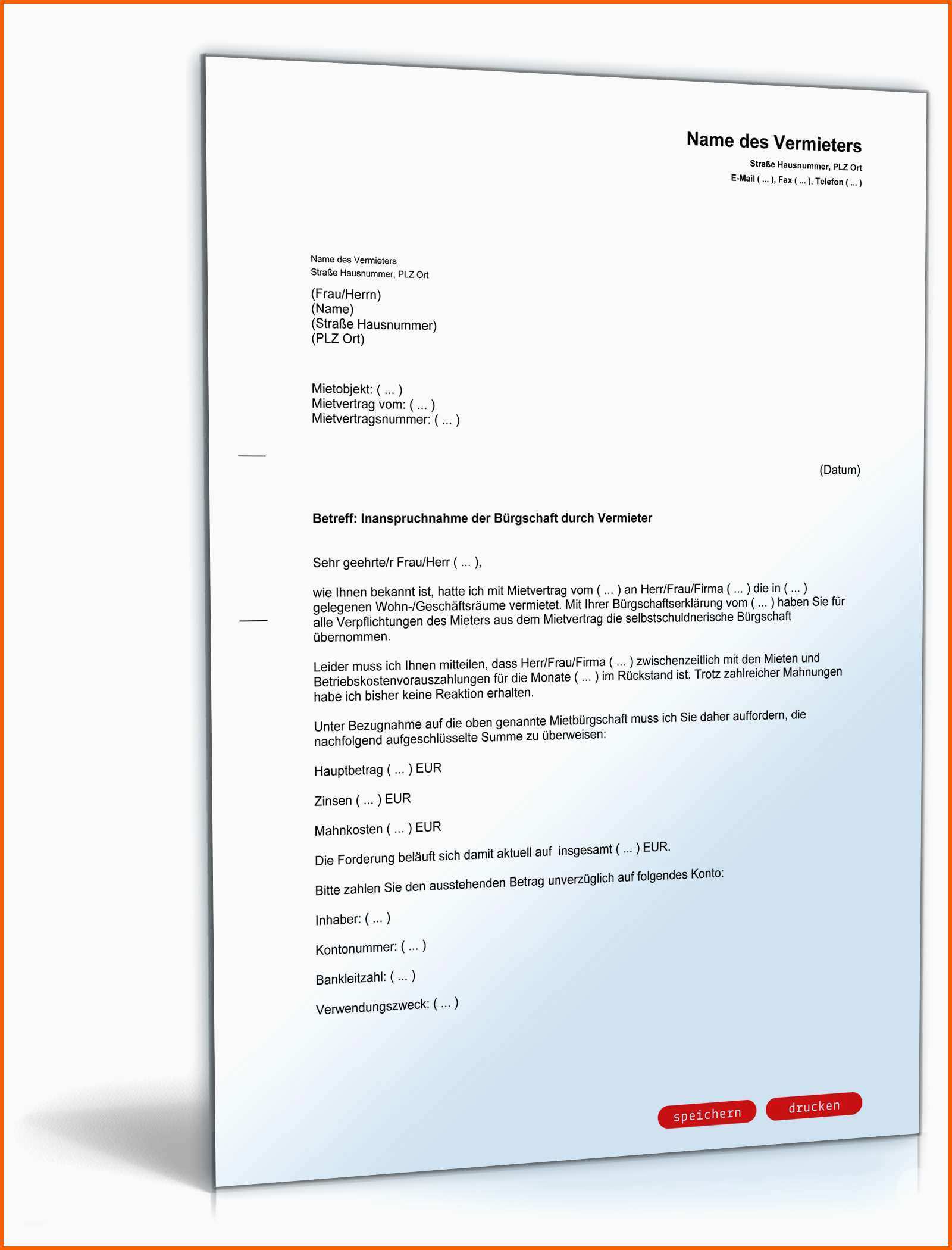 Exklusiv Bürgschaft Wohnung Vorlage – Vorlagen 1001