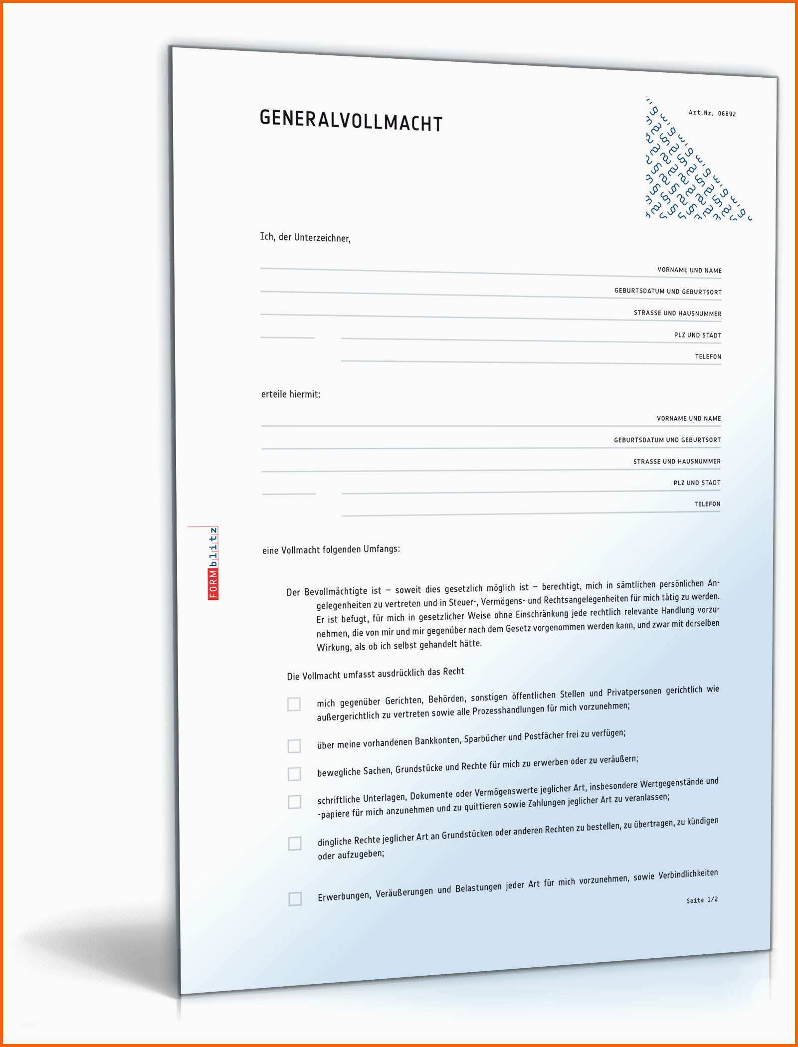 Exklusiv Generalvollmacht Muster Vorlage Zum Download