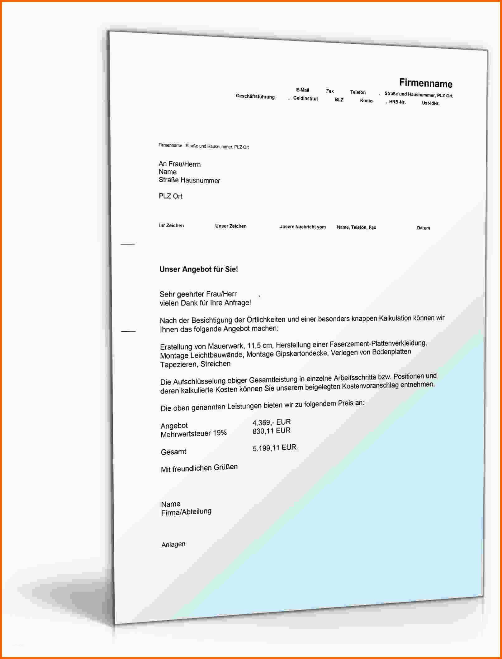 Exklusiv Kostenvoranschlag Malerarbeiten Muster Kostenlos 10