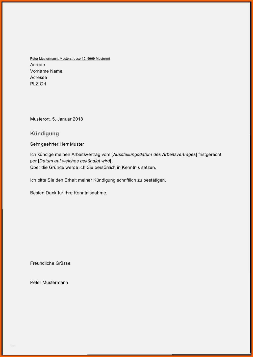 Exklusiv Kündigungsschreiben Arbeitsverhältnis Vorlage Kostenlos