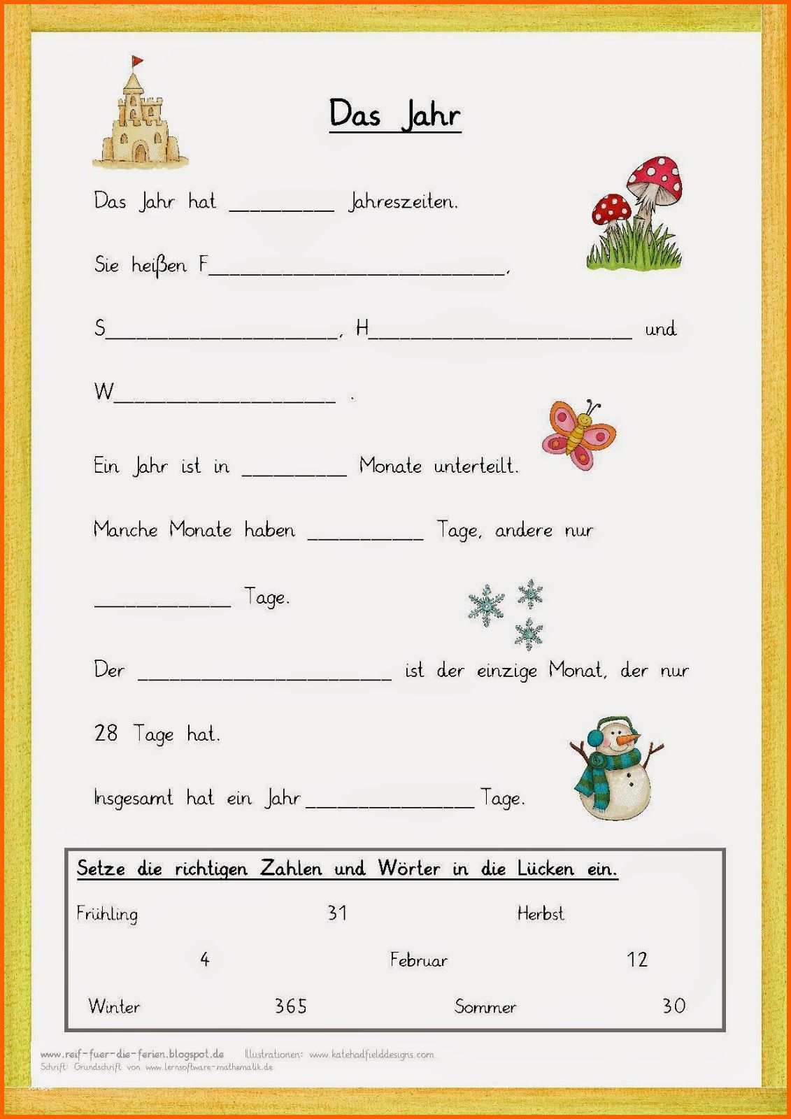 Exklusiv Lückentext Zum Jahr Schule