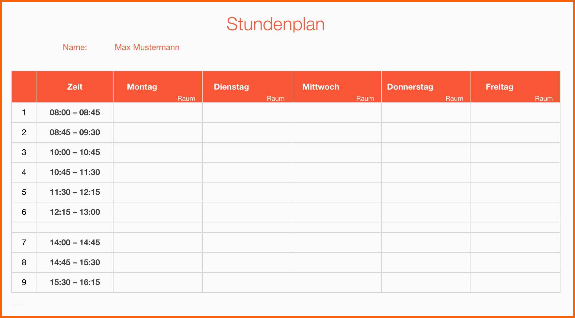 Exklusiv Numbers Vorlage Stundenplan