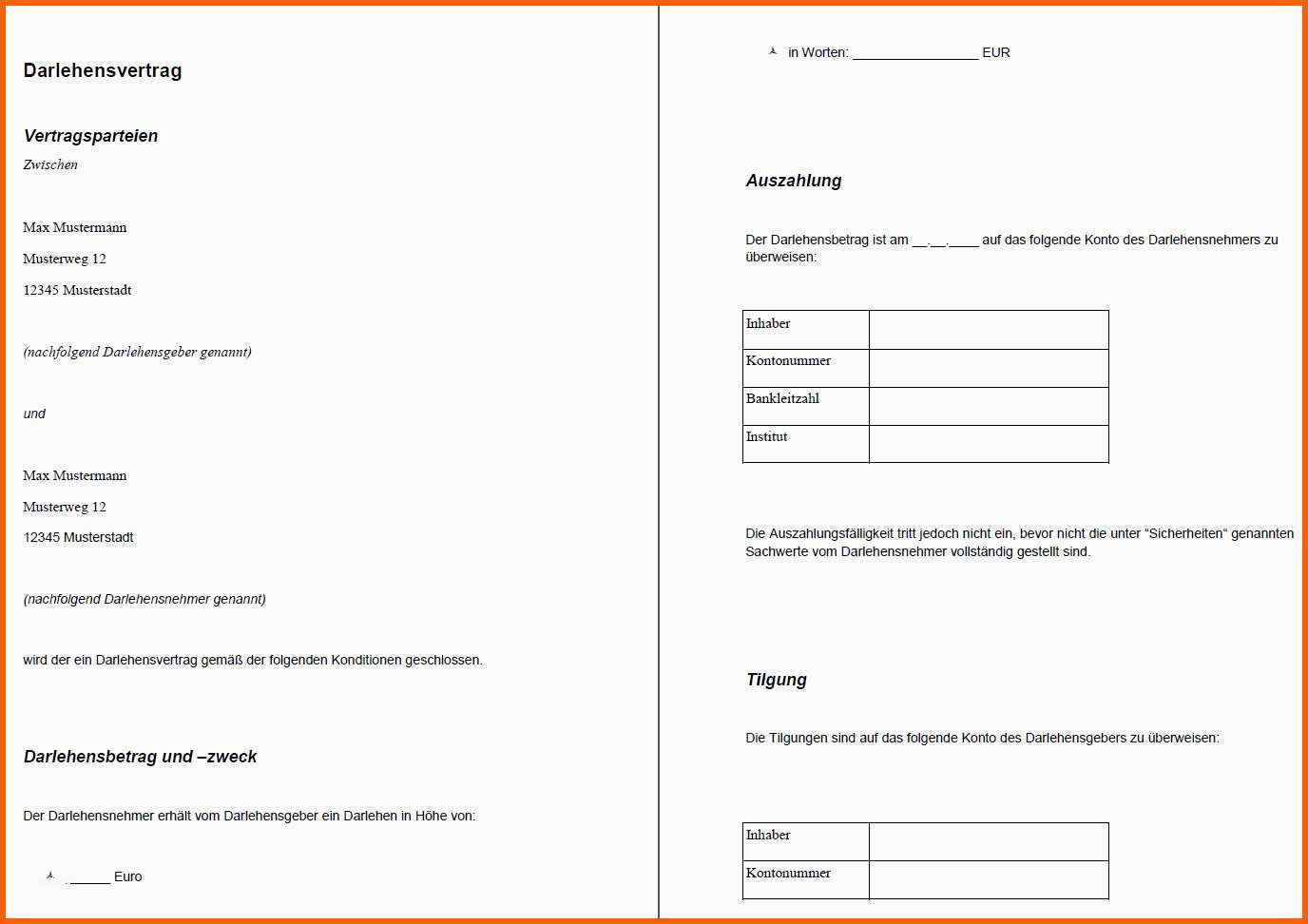 Exklusiv Privatkredit Vorlage Pdf