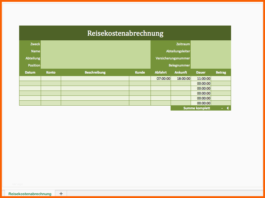 Exklusiv Reisekostenabrechnung Als Excel Vorlage