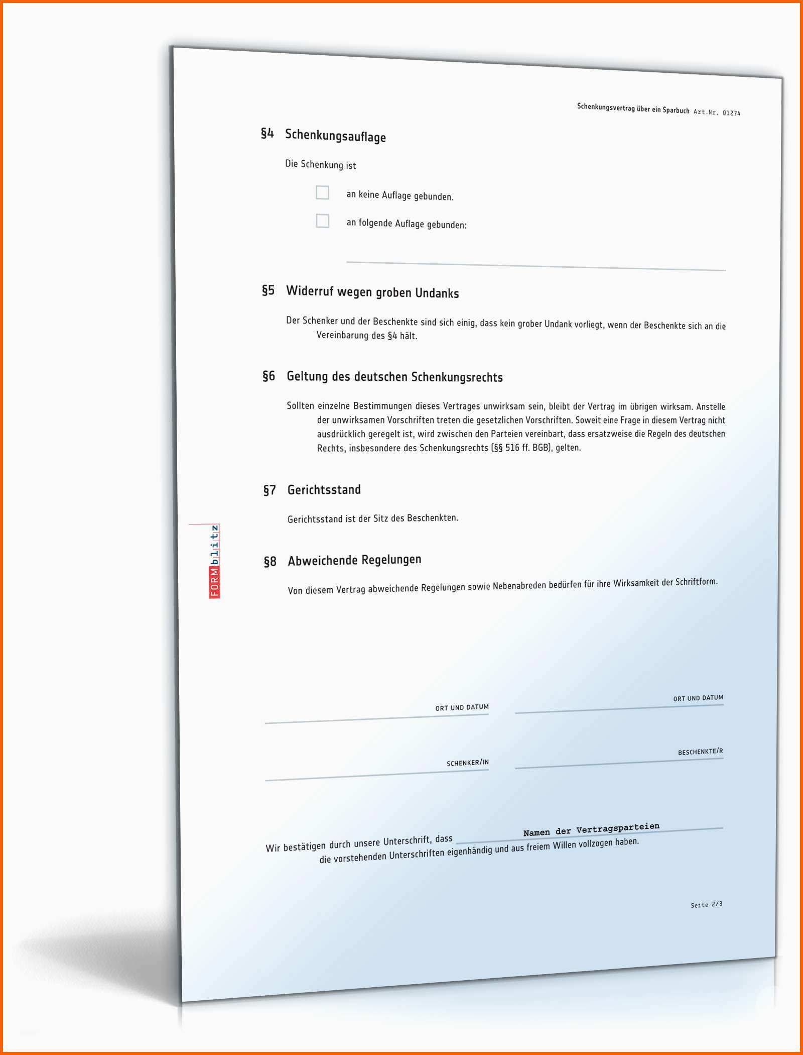 Exklusiv Schenkungsvertrag Sparbuch