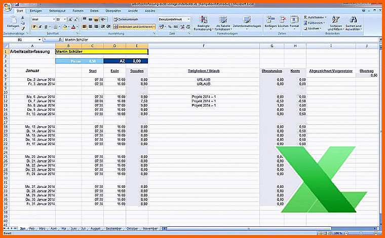 Exklusiv Stundennachweis Vorlage Gratis Download