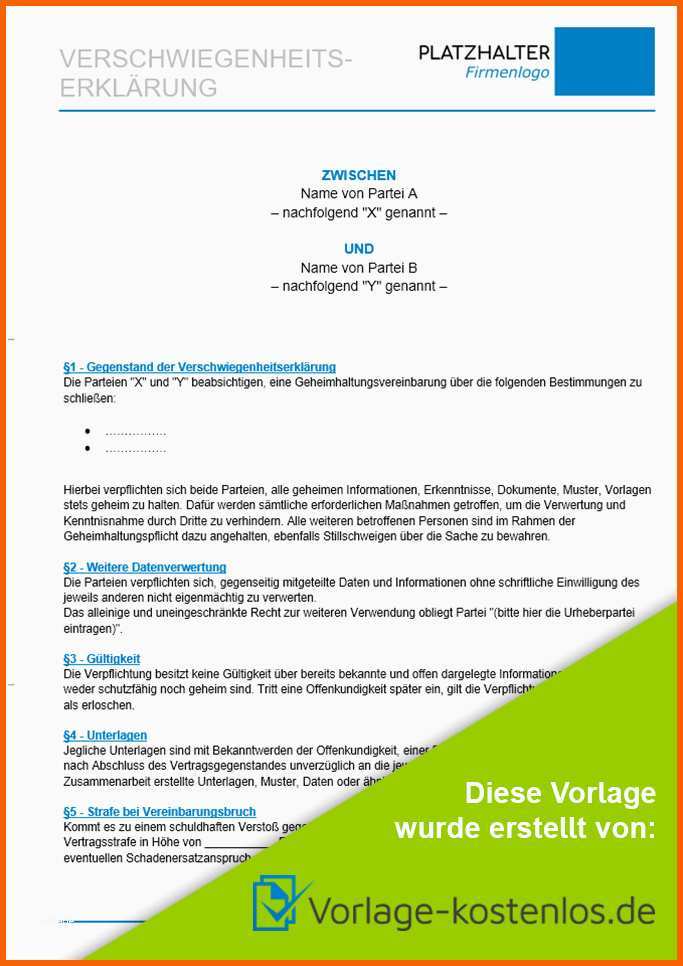 Exklusiv Verschwiegenheitserklärung Kostenloses Muster Als Word