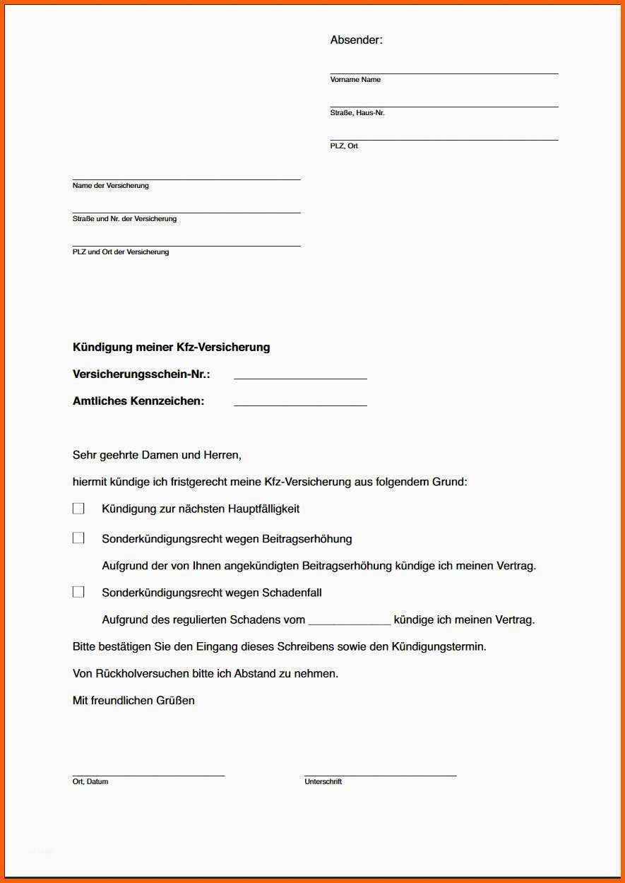 Exklusiv Vorlage Kündigung Versicherung