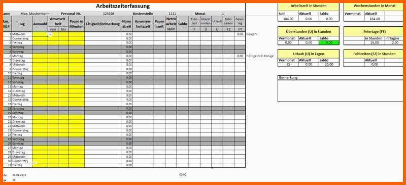 Exklusiv Vorlage Zur Dokumentation Der Täglichen Arbeitszeit 2017