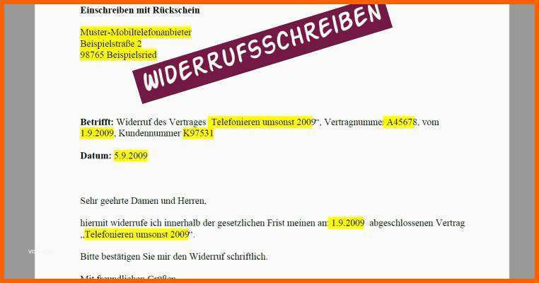 Exklusiv Widerruf Vertrag Vorlage Widerruf Vertrag Muster