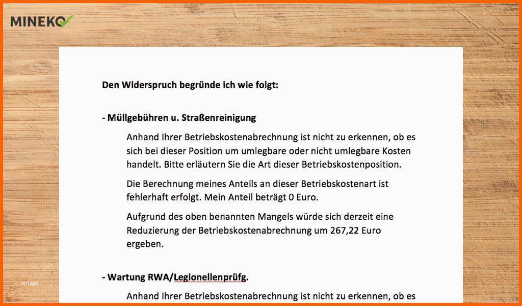Exklusiv Widerspruch Nebenkostenabrechnung Mustervorlage