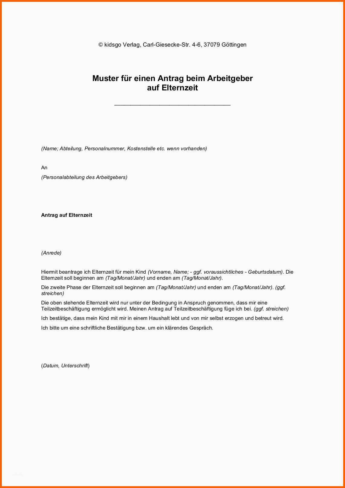 Fabelhaft 10 Musterantrag Elternzeit
