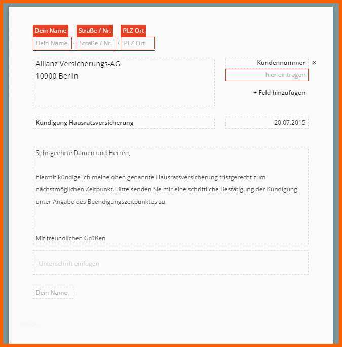 Fabelhaft Allianz Hausratsversicherung Kündigung Vorlage