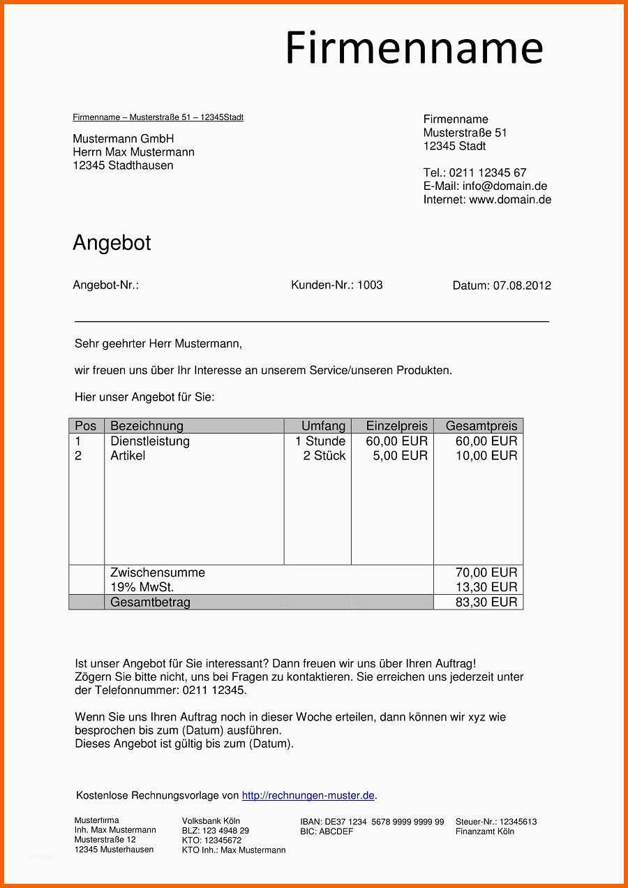 Fabelhaft Angebot Vorlagen Kostenlos En