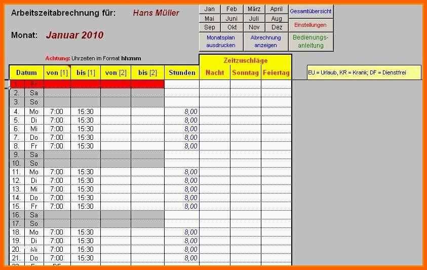 Fabelhaft Arbeitszeit Excel Vorlage Schönste 9 Zeiterfassung Excel