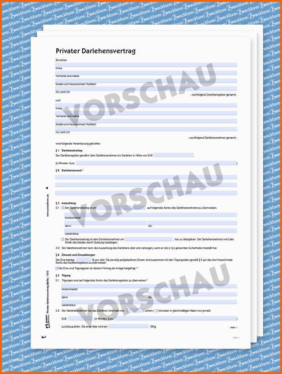 Fabelhaft Darlehensvertrag Muster formular Download