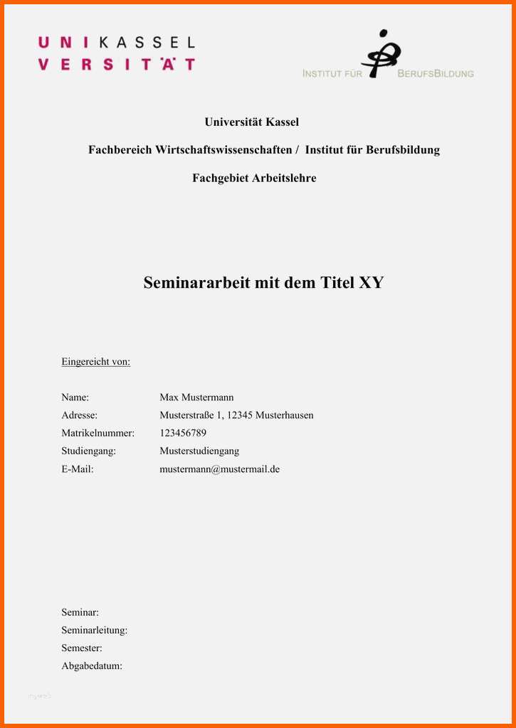 Fabelhaft Deckblatt Hausarbeit Vorlage Gut Word Vorlage Universität