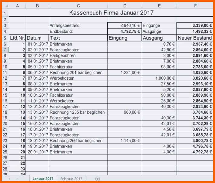 Fabelhaft Excel Vorlagen Kassenbuch