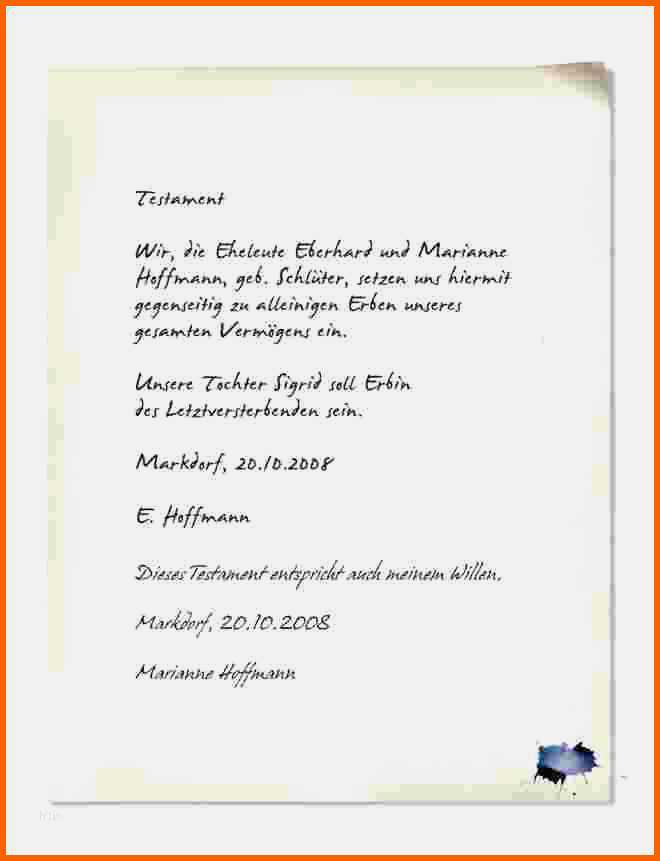 Fabelhaft Handschriftliches Testament Vorlage Elegant 15