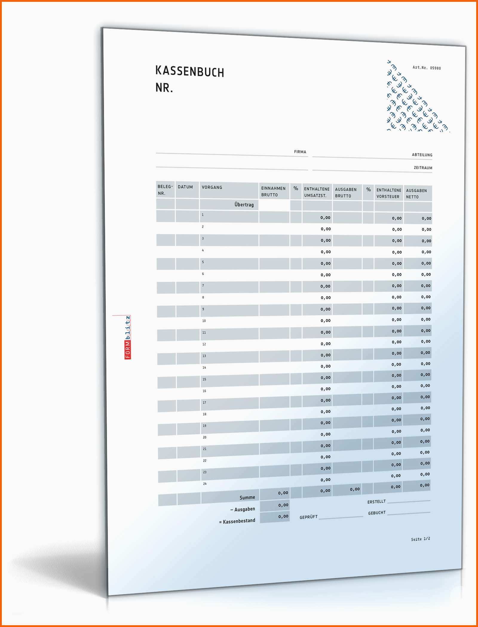 Fabelhaft Kassenbuch Im Hochformat