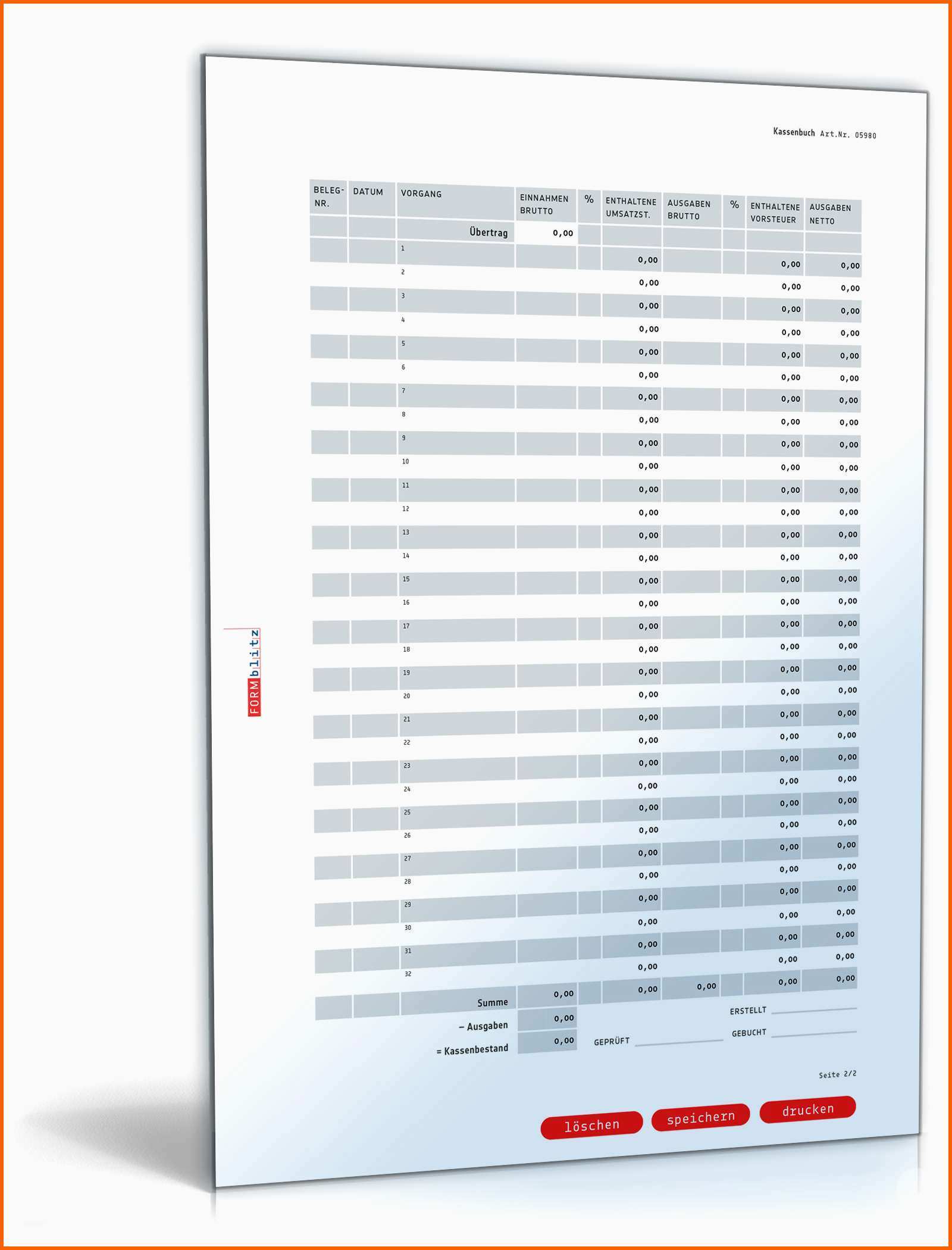 Fabelhaft Kassenbuch Im Hochformat