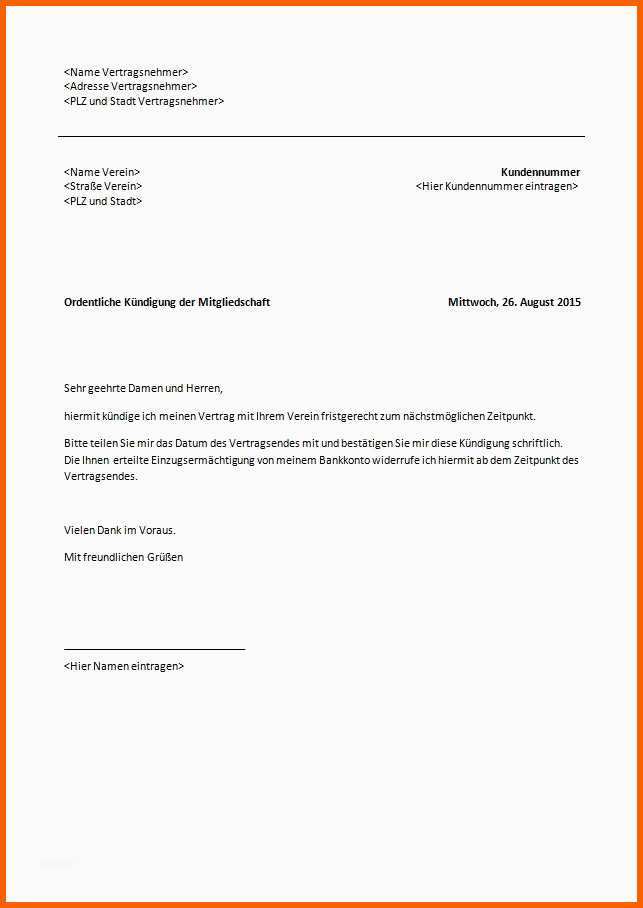 Fabelhaft Kündigung Mietvertrag Vorlage Word