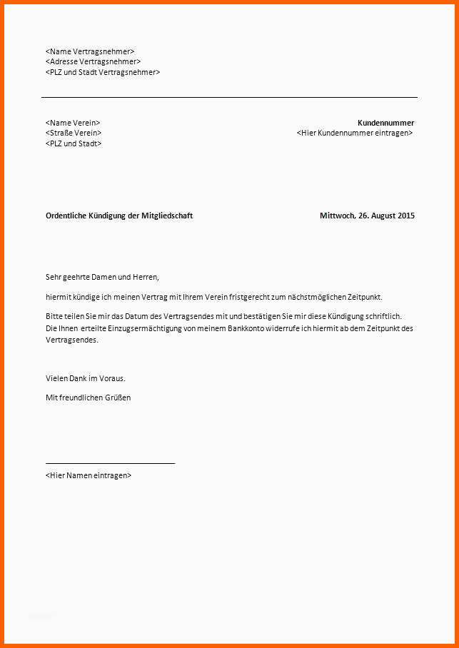 Fabelhaft Kündigung Vertrag Vorlage Word Fabelhafte Kündigung