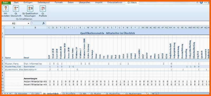 Fabelhaft Mitarbeiter Qualifikationsmatrix V1 Excel