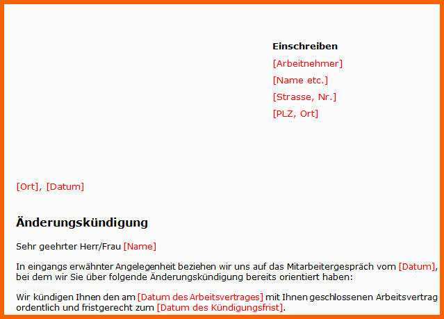 Fabelhaft Muster Änderungskündigung Rechtssichere Vorlage Zum Download