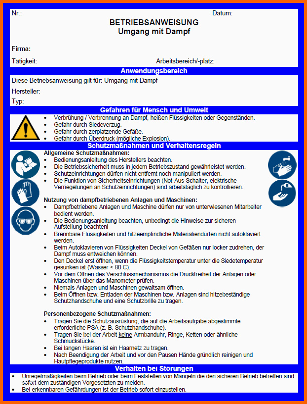 Fabelhaft Muster Betriebsanweisungen Mehrsprachig Birett Update