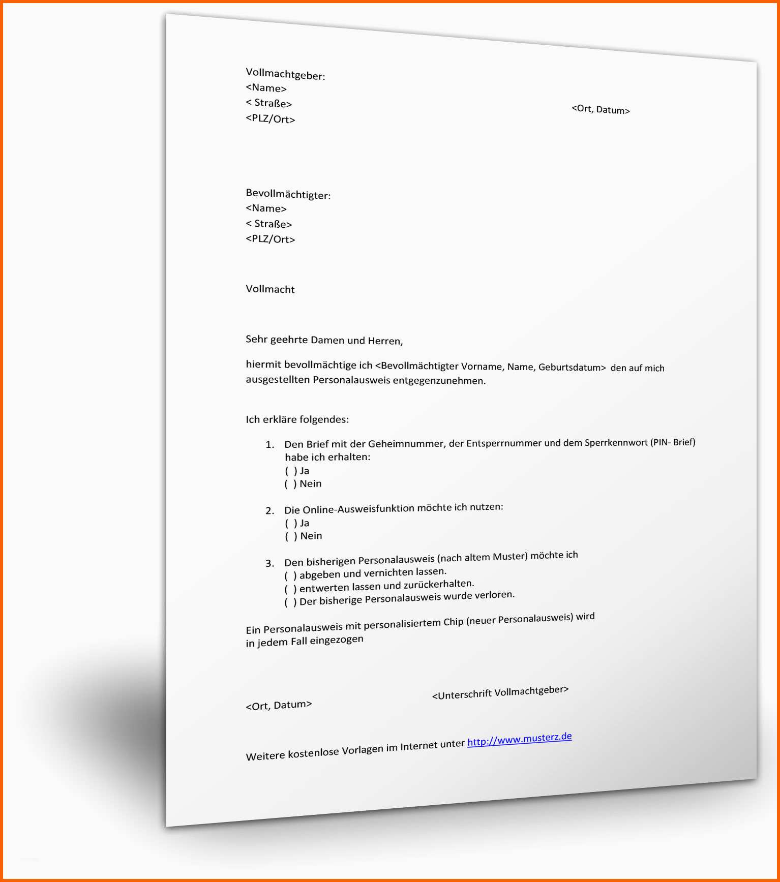 Fabelhaft Muster Vollmacht Abholung Personalausweis