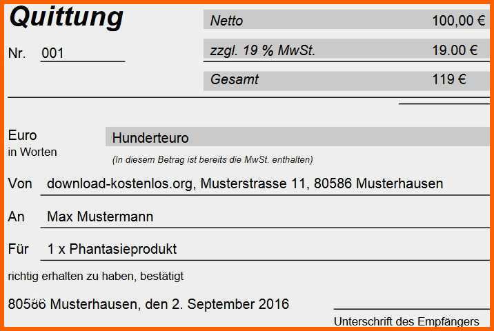 Fabelhaft Quittung Vorlage Kostenlos Erstaunlich Quittungsvorlage