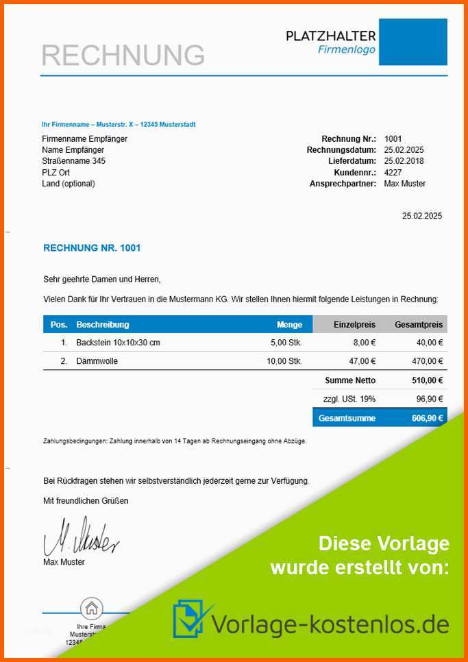 Fabelhaft Rechnungsvorlage Kostenlose Muster In Excel & Word Zum