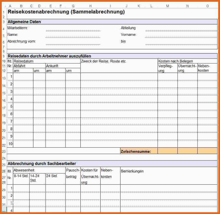 Fabelhaft Reisekostenabrechnung Vorlage Excel Erstaunlich 6