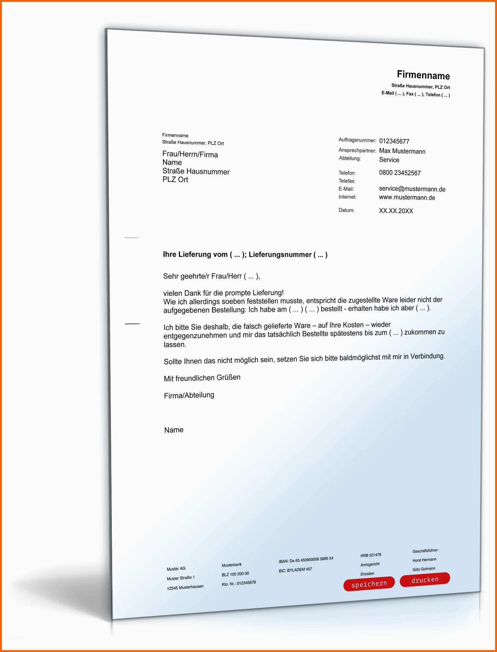 Fabelhaft Reklamation Wegen Falschlieferung