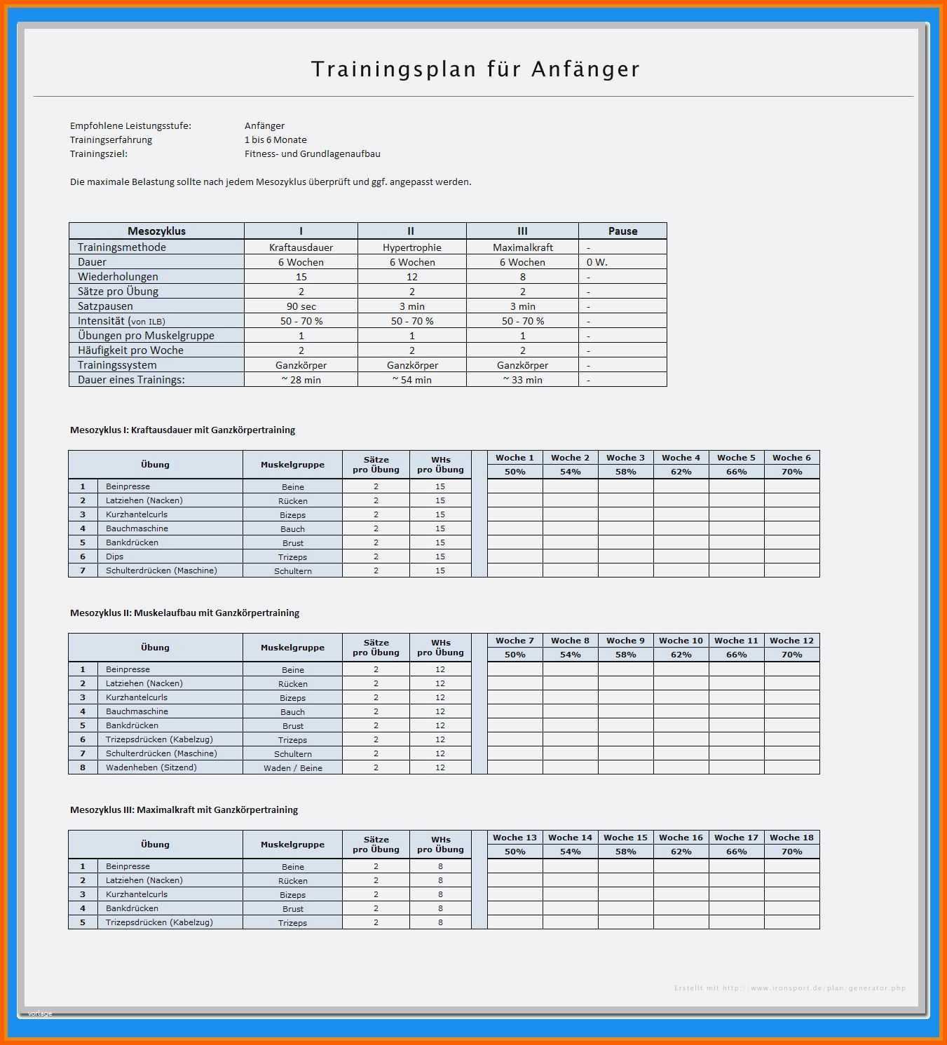 Fabelhaft Trainingsplan Erstellen Vorlage Die Besten Neues