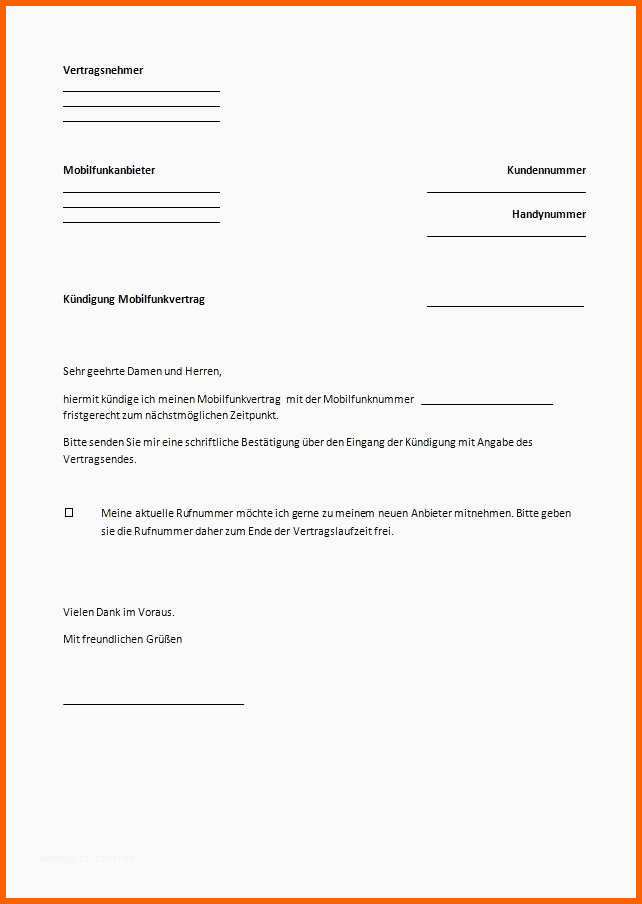 Fabelhaft Vorlage Kündigung Vodafone Mobilfunk Einzigartige
