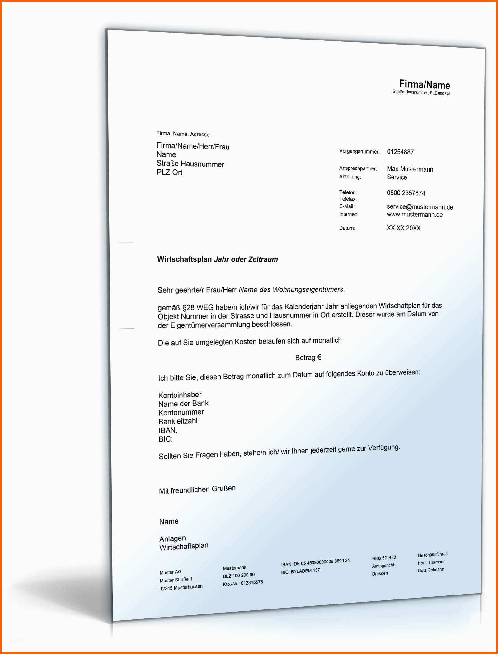 Fabelhaft Wirtschaftsplan Muster Vorlage Zum Download