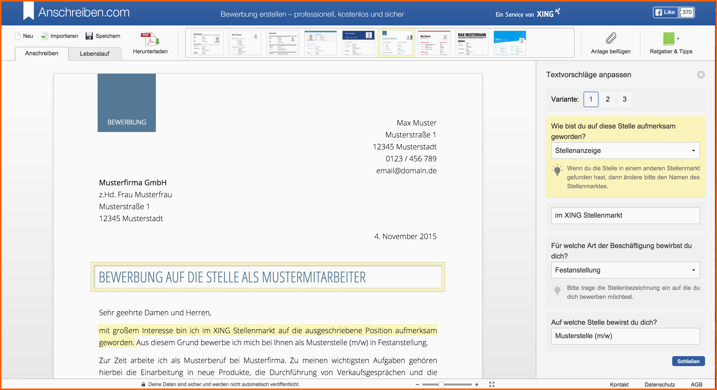 Fabelhaft Xing Bewerbung Anschreiben