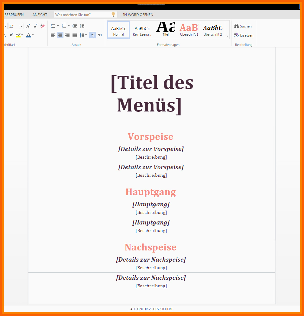 Fantastisch 10 Word Vorlage Speisekarte