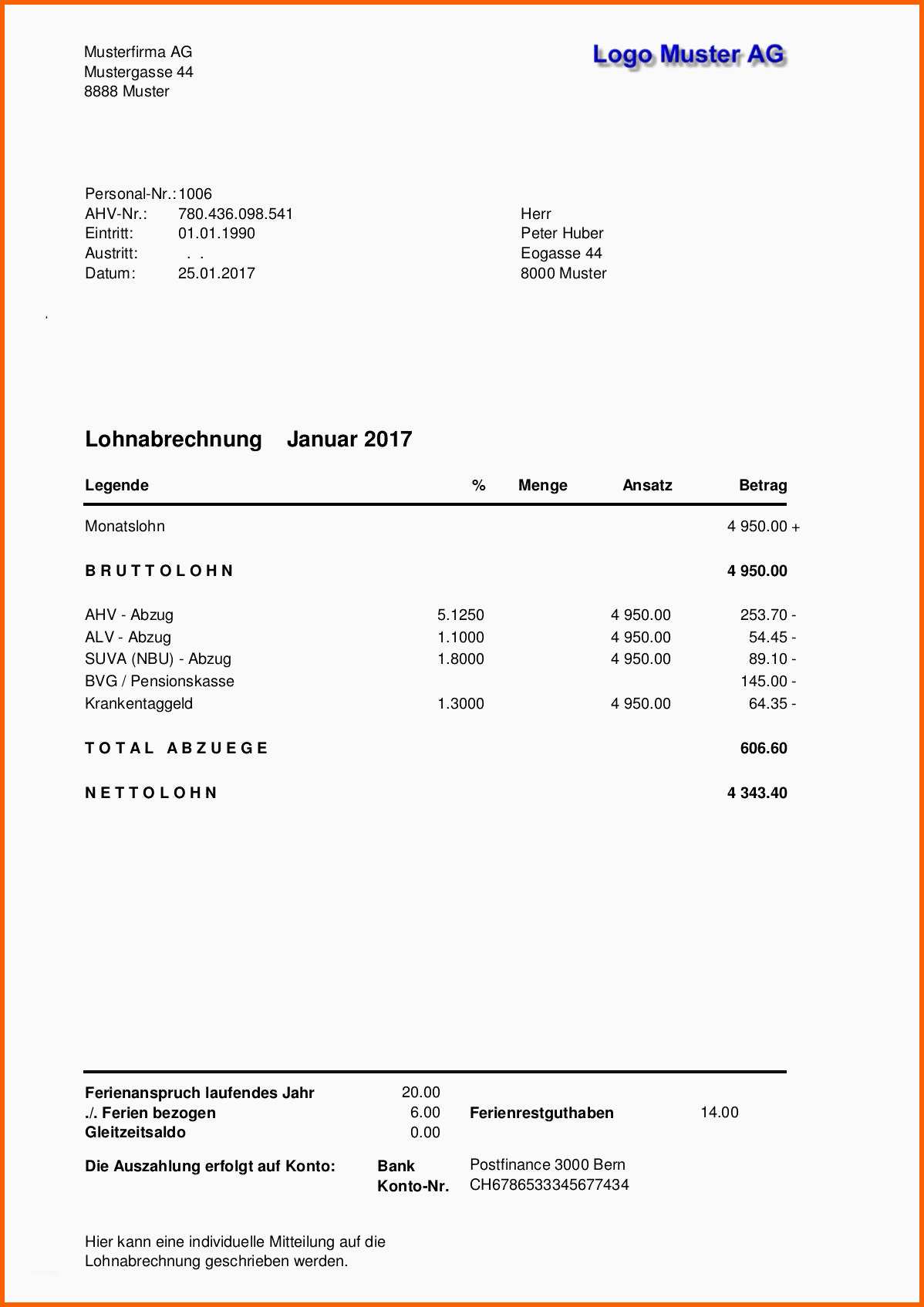 Fantastisch 15 Muster Lohnabrechnung