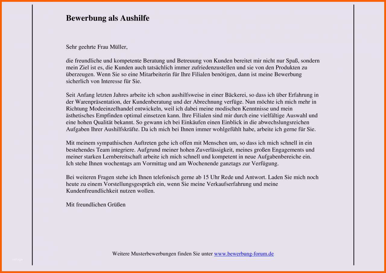 Fantastisch 18 Bewerbung Minijob Vorlage